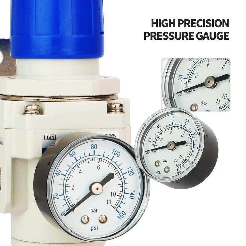 BLCH 3/8" NPT Air Pressure Regulator - Air Regulator for Compressor,Air Compressor Regulator Air Drying System AR3000-03 Gauge 0-160 PSI - Image 3